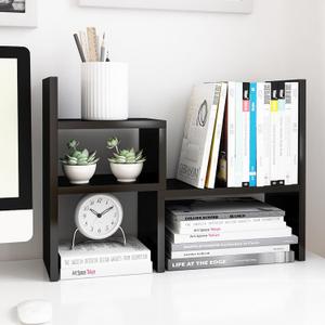 Jerry & Maggie Desktop Organizer Office Storage Rack Adjustable Wood Display Shelf, Birthday Gifts Toy Home Decor Free Style Rotation Display True Natural Stand Shelf (Black)