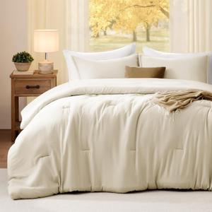 Quataly Twin Comforter Set Cream,2PCS Soft Lightweight Breathable Bedding Comforter for All Season, Twin Size(68''90'' Comforter & 1 Pillowcase)