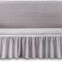 NICEEC Sofa Slipcover Grey Sofa Cover 1 Piece Easy Fitted Sofa Couch Cover Universal High Stretch Durable Furniture Protector with Skirt Country Style (3 Seater Lilac Gray)
