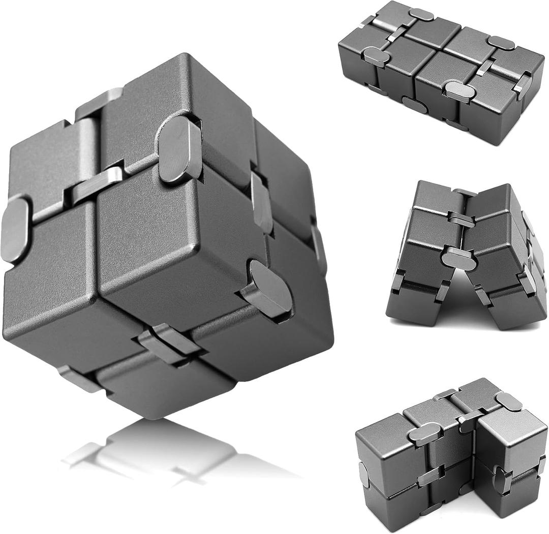 Metal Infinity Cube, Fidget Toys for Teens, Kids Fidget Toy, ADHD Fidget Toys for Adults with Anxiety, Desk Fidgets for Office for Adults (Grey)