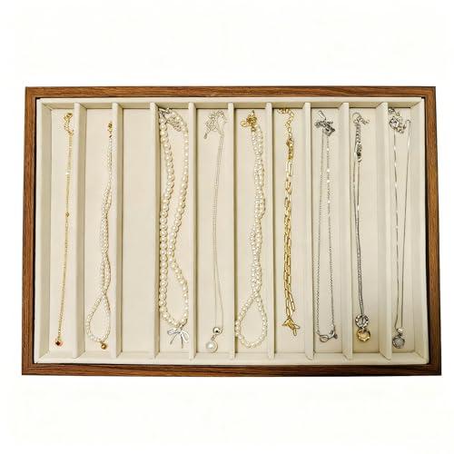 HOUKANWE Large Jewelry Trays for Drawers Stackable Velvet Jewelry Display for Vendors Jewelry Drawer Organizer Inserts for Rings Necklace Bracelets Earrings and Studs Earrings (Beige, 10 Grid)