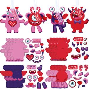 Sumind 24 Sets Valentine's Day Craft Kits for Kids DIY Ornament Valentine Class Game Activities Paper Craft Hanging Ornament for Valentines Day Decorations