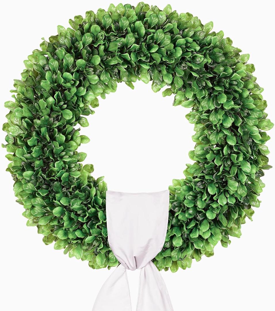 32 inch Artificial Large Boxwood Wreath for Front Door, Greenery Spring Summer Wreath for All Seasons, St Patrick's Day Decoration, Farmhouse Garden Wedding Indoor Outdoor Decor