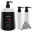 Massage Oil Warmer Bottle Professional Lotion Heater for SPA, Automatic Oil Warmer Heated Oil Lotion Cream for Salon, Barber Shops, Home, with Two Oil Bottle Dispenser (black)