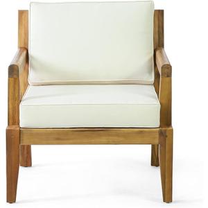 Merax Outdoor Patio Club Chairs,1 Pc,Acacia Wood Frame Conversation Set with Cushion for Porch Backyard,Classic Style