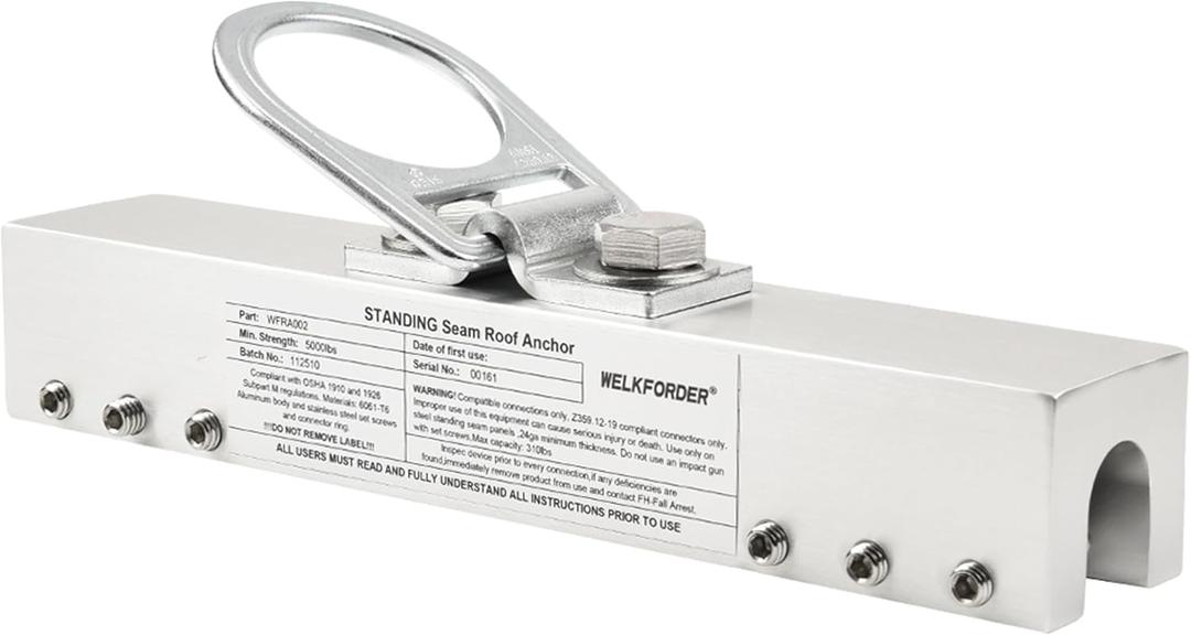 Standing Seam Roof Anchor Clamp with D-ring mount Aluminum Alloy Fall Protection Roofing Kit ANSI Compliant