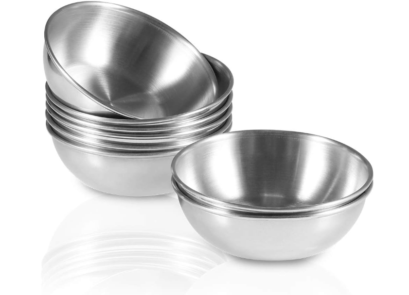 8 Pack 3.2inch Stainless Steel Sauce Dishes Mini Individual Saucers Bowl Round Seasoning Dishes Sushi Dipping Bowl Appetizer Plates, Sliver