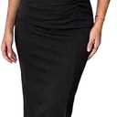 CHICME Women's Bodycon Midi Dress Ruched Puff Sleeve Cocktail Pencil Dress Casual Slit Party Work Dresses XXL