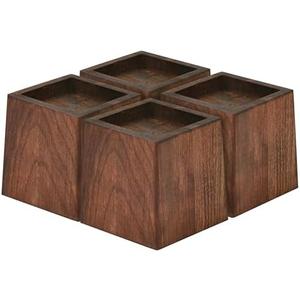 TQVAI Wood Bed Risers - Supports up to 2200 lbs - Heavy Duty Furniture Risers for Sofa Desk Couch Table, 4 Pack Bed Frame Legs Support with Non-Slip Rubber Pad, 3.5" H(Inner 3" H) - Retro Brown