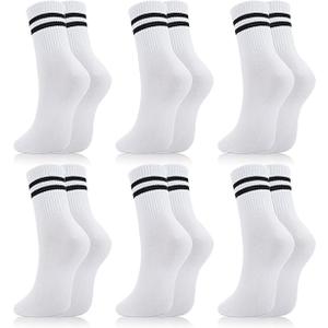 Jspupifip 8 Pair Striped Athletic Crew Socks,Moisture-Wicking Running Socks for Men&Women,Breathable Casual Gym Socks (One Size, 6-color Stripes)