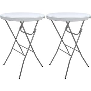 28in Folding Cocktail Table,Plastic Round Bar Height Table,White 2-Pack | Foldable with Removable Metal Legs,43.3 in Tall,Indoor Outdoor for Party,Cafes,Backyard,Dining, Wedding, 28''×43''/2PC