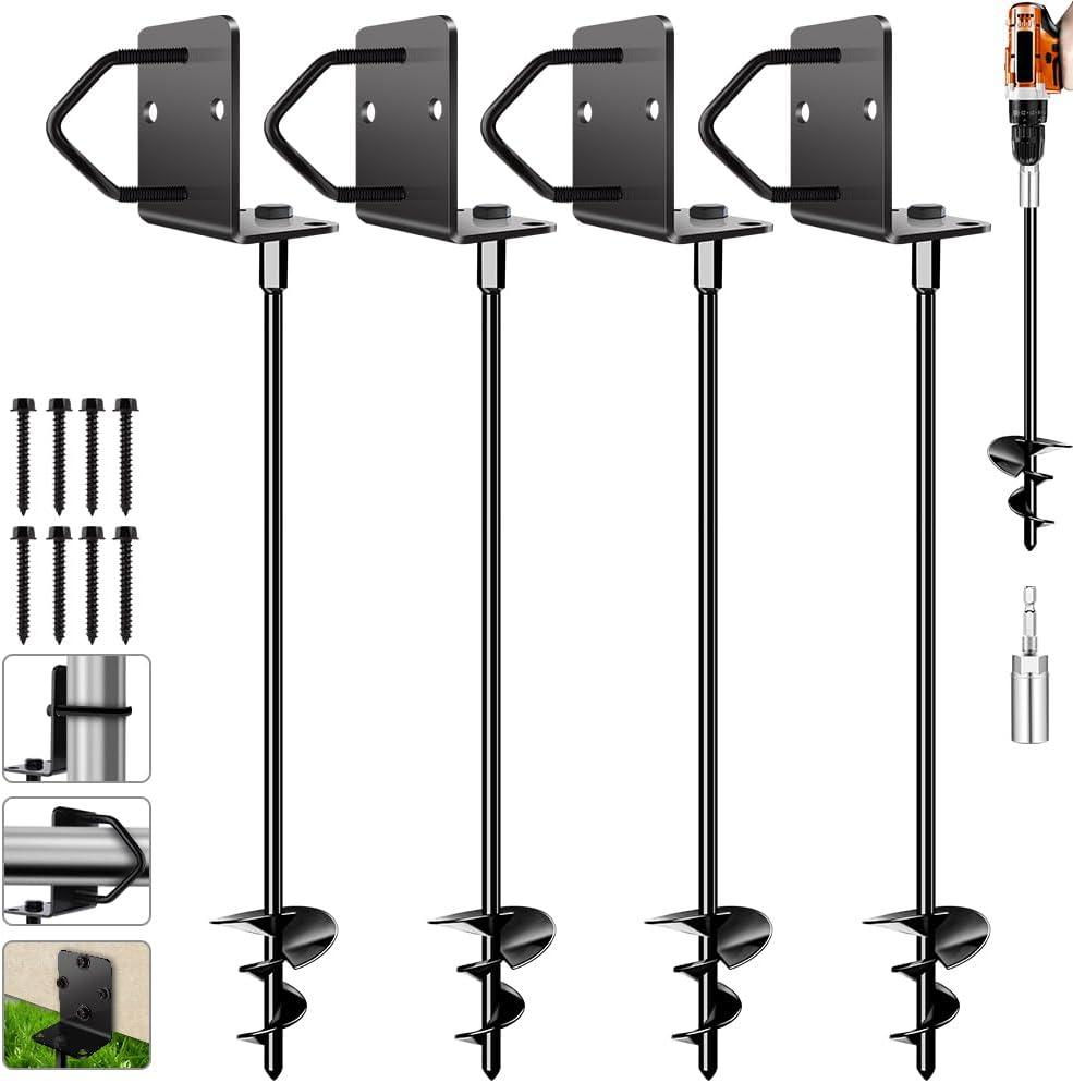 Ground Anchors Screw in 27" Set of 4 Trampoline Stakes Heavy Duty Mobile Home Shed Anchors - Storage Shed Anchor Kit - Playset Swing Anchors - Stakes for Fence,Carport,Garden (Black, 4 x 27in) Ground Anchors Screw in 27" Set of 4 Trampoline Stakes Heavy Duty Mobile Home Shed Anchors - Storage Shed Anchor Kit - Playset Swing Anchors - Stakes for Fence,Carport,Garden (Black, 4 x 27in)