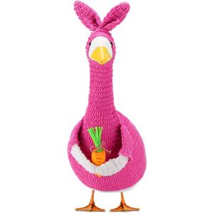 Abbylike 1 Set Easter Bunny Porch Goose Outfit Knitted Rabbit Yard Goose Costume Clothes with Carrot Fits Large 23'' H Cement for Easter Day Outdoor Patio Garden Lawn Pathway Statue Decor