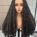 Afro Wig V Part Kinky Curly Wigs for Black Women, 180% Density Wear and Go Glueless Wig with Unique Bouncy Curls in the End, Synthetic No Leave out Clip in (#1BH30 Highlights Brown, 24 Inch)