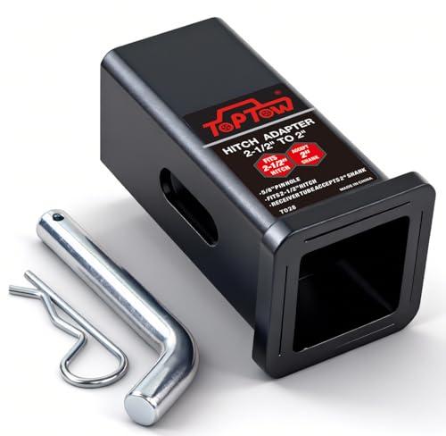 TOPTOW 64028S Trailer Hitch Adapter 2-1/2" to 2" Hitch Reducer Sleeve Carbon Steel, Upgraded, 5/8 inch Pin & Clip Included