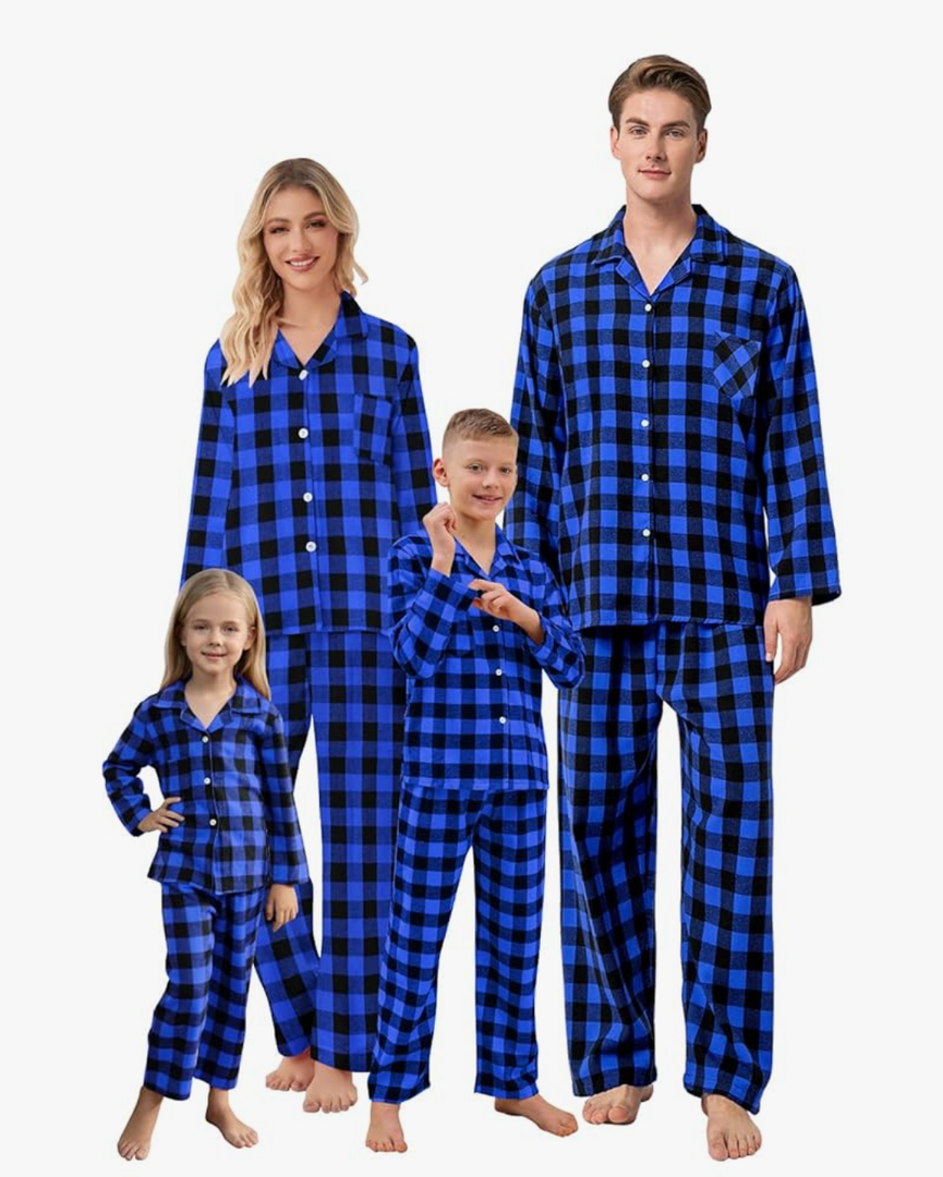 QZH.DUAO Matching Family Christmas Pajamas Set Long Sleeve Holiday Warm Sleepwear Couple Button Down Pjs Set, XS
