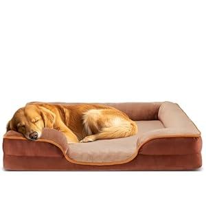 DUMOS Orthopedic Dog Bed, Washable Dog Couch Bed with Removable Cover, Waterproof Pet Bed for Medium Size Dogs, Memory Foam Pet Bed Non-Slip Base, Brown