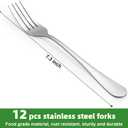 12 Piece Dinner Forks Set, Food-Grade Stainless Steel Forks Silverware, Cutlery Fork, Salad Fork, Metal Forks for Home, Kitchen or Restaurant, Mirror Polished, Dishwasher Safe - 7.3 Inch