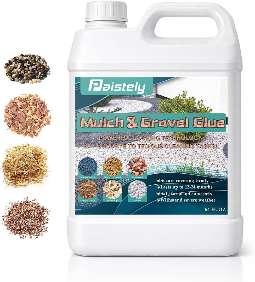 64OZ Mulch & Rock Glue for Landscaping, Fast Drying Lockdown Sticky Rock Glue, Reliable and Non-Toxic Gravel Binder for Rocks, and Pea Gravel, Lasts up to 12-24 Months