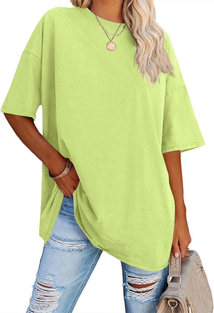 Fisoew Women's Oversized T Shirts Tees Half Sleeve Crew Neck Cotton Tunic Tops, Medium Plus