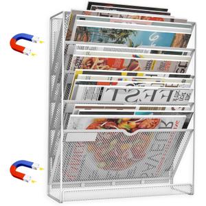 6 Tier Magnetic File Holder, No Drilling Installation File Cabinet Organizer,Black Magnetic File Holders, Magnetic Paper Holder for Refrigerator,File Cabinets, Whiteboard, White