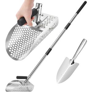 GADFISH Sand Scoop for Metal Detecting, Metal Detector Scoop, Stainless Steel Sand Sifter Shovel, Fast Sifter Shovel for Underwater Treasure Hunting (Stainless Steel)