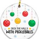 3 x Pickleball Ornament 2025, White Elephant Gift  Deck The Halls with Pickleballs Holiday Decoration  Gift for Pickleball Players, Coaches, and Fans  Ceramic Sports Ornament for Tree or Stocking
