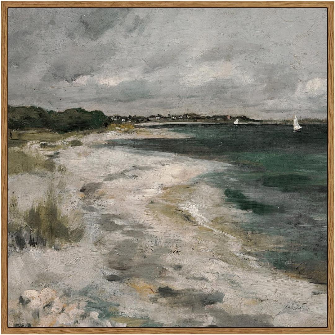 InSimSea Square Framed Canvas Wall Art, Room Decor Scenery Clouds Coastal Seaside Canvas Oil Painting Home Wall Decor Artwork, Classical Art Prints Decor for Living Room, Bedroom, Office 12"x12"