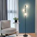 YHTlaeh Floor Lamp Modern 3 Globe for Living Room Bright Lighting LED Standing Light for Bedrooms Offices (Black)