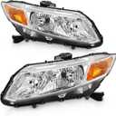 AS Headlight Assembly Compatible with 2012 2013 2014 2015 Honda Civic 4Dr Sedan/ 2012 2013 Honda Civic 2Dr Coupe Chrome Housing Passenger and Driver Side OEM# 33150-TR0-A01/33100-TR0-A01 (Chrome Housing Amber Reflector Clear Lens)
