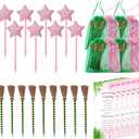 12 Set Princess and Witch Gift Bulk Including 12 Pcs Pink Pentagram Wand Star Ballpoints and 12 Pcs Green Stripes Witch Broom Pens With Organza Bags for Halloween Party Favors Supplies Decorations