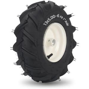 GICOOL 13x5.00-6" Tubeless Tiller Tire and Wheel, 【1" Axle Size】, 3-1/8" Centered Hub, 13x5-6 Agriculture Super Lug Tractor & Trencher Tire Replacement, 1 Pack