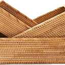 Rattan Storage Baskets, Wicker Baskets for Organizing, Hand Woven Fruit Basket, Decorative Baskets for Kitchen Counter, Living Room, Bathroom, Set of 3 (Rectangular)