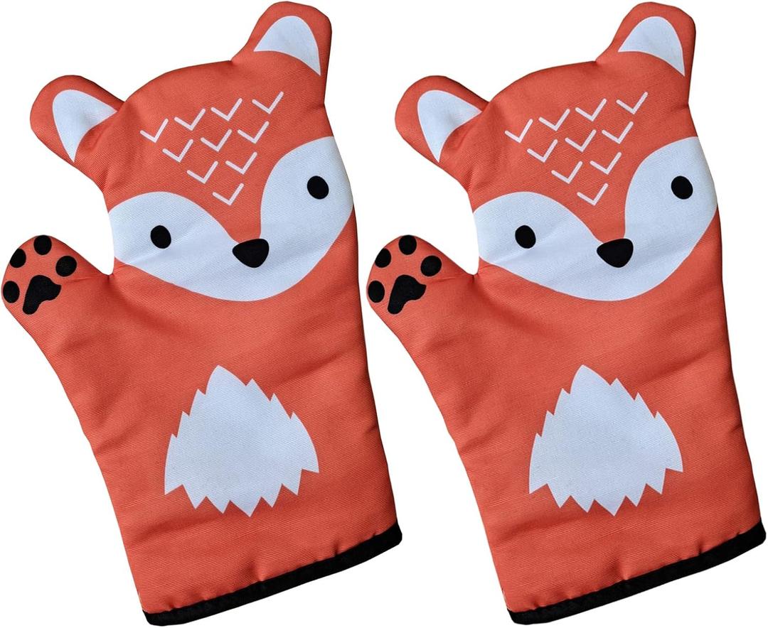Oven Mitts Fox Design Heat Resistant Oven Gloves Cotton Mittens for Kitchen Baking Cooking BBQ Cotton Lined Cooking Mitt Set