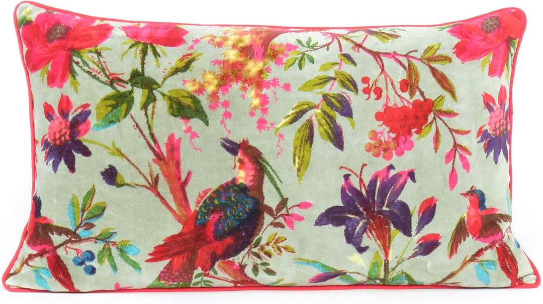 Eyes of India Colorful Velvet Floral Flower Bird Throw Sofa Cushion Couch Pillow Cover Case Boho Chic Decorative Bohemian Accent Indian Handmade (12 X 20 in. (30 X 50 cm), Green) Eyes of India Colorful Velvet Floral Flower Bird Throw Sofa Cushion Couch Pillow Cover Case Boho Chic Decorative Bohemian Accent Indian Handmade (12 X 20 in. (30 X 50 cm), Green)