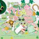 112Pcs St. Patricks Day Bulletin Board Classroom Decoration Lucky Vibe Cutouts Shamrock Clover Gold Coin Sticker Name Tags School Home Party Supplies Classroom Chalkboard Wall Door Decor