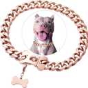 Rose Gold Stainless Steel Cuban Link Heavy Duty Dog Collar Necklace ,Small Dogs American Bully French Bulldog Dog Collar with Safety Buckle (12 Inch (Pack of 1))