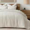 EverGrace Luxury Velvet Quilt Set King Size 3 Piece, Soft Cross-Stitch Velvet Comforter Set with Pillow Shams, Lightweight Coverlet Bedspread Bedding Set for All Seasons, Cream White