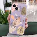 for iPhone 15 Plus Case, Side Flowers Pattern Design Slim Soft Protector Phone Cover for iPhone 15 Plus, Morandi Purple