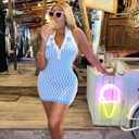 Ryehack Womens Summer Halter Mini Dress Backless Sundress Striped V Neck Bodycon Beach Vacation Sexy Birthday Club Outfits (Blue, XXL)