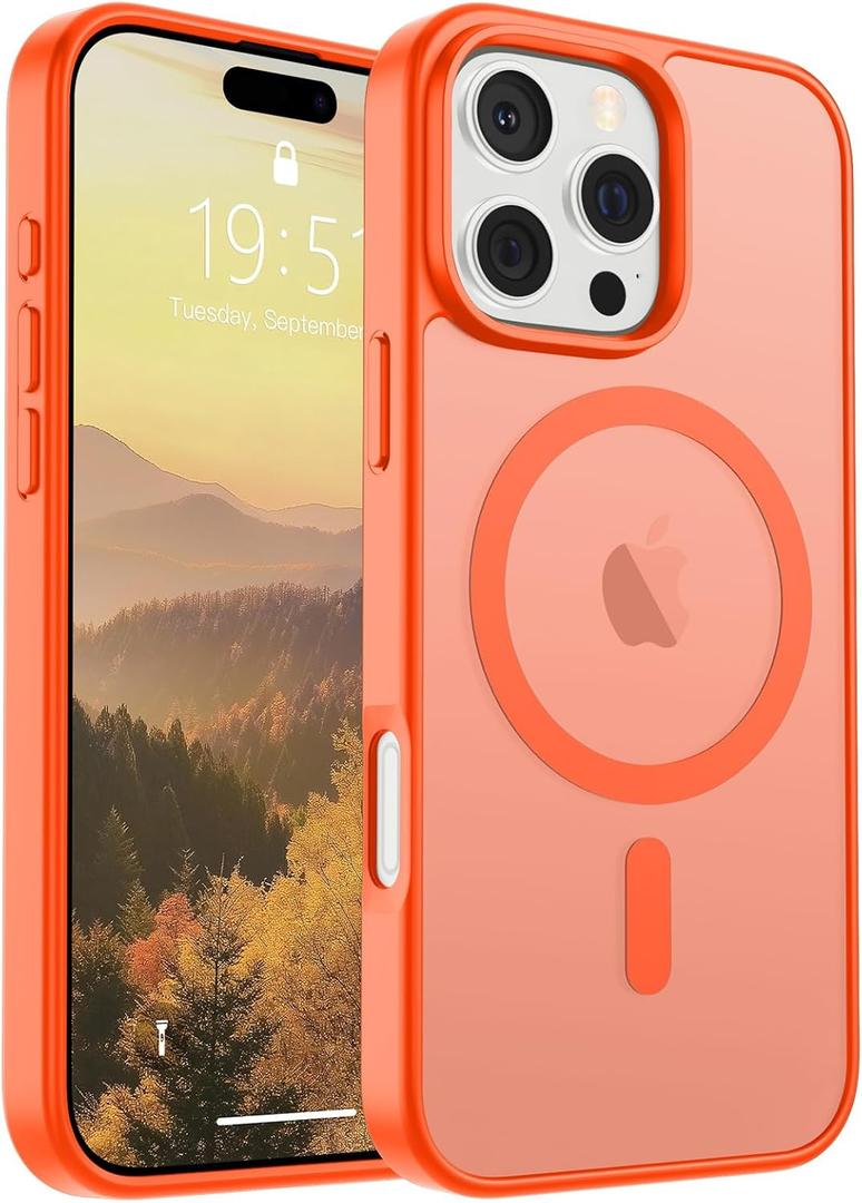 SUPFINE Magnetic for iPhone 16 Pro Case (Compatible with MagSafe) (Military Grade Drop Protection) Slim Translucent Matte Shockproof with Anti-Fingerprint Phone Case,Orange