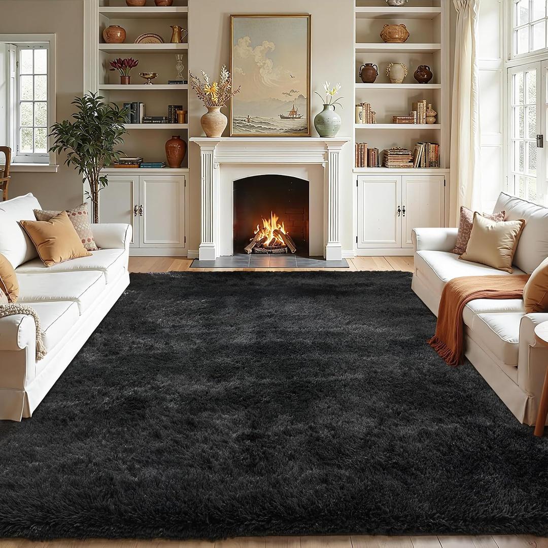 Fluffy Area Rugs for Bedroom - Soft Plush Shag Rug for Living Room Nursery Kids Room - Non Slip Fuzzy Shaggy Floor Carpets for Girls Boys Play Room Dorm Decor (Black, 5' x 7')