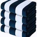 Exclusivo Mezcla 3 Pack Cotton Oversized 35x70 Inches Soft Cabana Stripe Thick Beach Towel, Super Absorbent Travel Bath Pool Towel (Dark Navy)