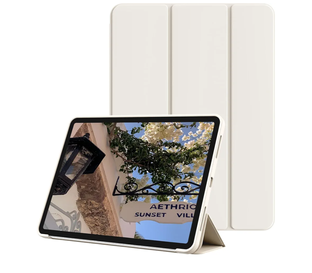 for iPad (A16) 11th/10th Generation Case (11/10.9 Inch, 2025/2022) Without Pencil Holder, Slim Trifold Stand Smart Cover & Soft TPU Back, Auto Wake/Sleep & Support Touch ID, Cream White