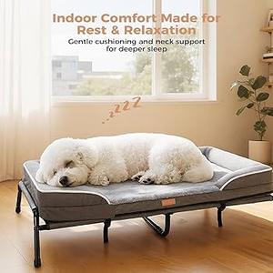 Lekereise Raised Dog Bed for Small Dog 32x25 Inch, Comfortable Orthopedic Pet Beds with Egg Crate Foam, Removable Dogs Couch Bed for Indoor Outdoor, Load 40lb, Grey