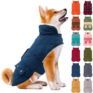 KYEESE Dog Coat Waterproof Dogs Jacket with Fleece Lined Windproof Dog Coats for Small Dogs Thick Pets Clothes with Pocket Soft Pet Sweater for Cold Weather Warm Pet Winter Puffer Coat with Leash Hole (Large, 01# Blue)