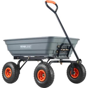 VEVOR 4 Cu.Ft. 600lbs Poly Garden Dump Cart, Heavy Duty 4 Wheel Wheelbarrow Yard Cart Dump Wagon with 10in All Terrain Wheels, Steel Frame and Quick Release System