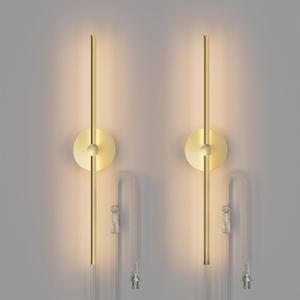 ZAGO Plug in or Hardwired Linear Wall Sconce: 24 Inch LED Indoor Modern Linear Wall Lights Set of Two with On/Off Switch, 5CCT Switchable, Brushed Gold, Dimmable for Living Room, Bedroom, Hallway