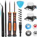 Joystick Replacement for Switch Lite  19 in 1 OEM Analog Stick Thumbstick Parts Repair Tool Kit Accessories with Y00 Triwing Screwdriver, Thumb Caps, Tweezers for OLED JoyCon Joy Con Controller (White)