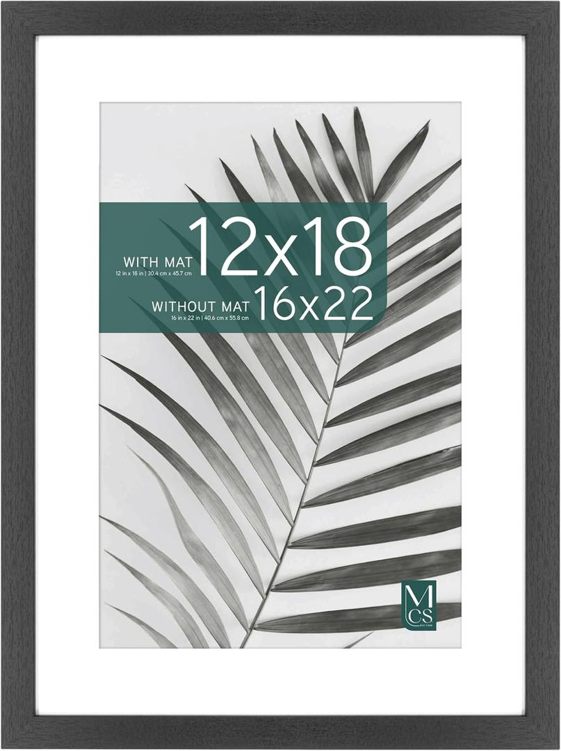 MCS Studio Gallery 16x22 Matted Poster Frame with 12x18 Picture Display, Black Woodgrain Engineered Wood Vertical & Horizontal Wall Hanging Large Picture Frame for Photos, Posters & Art Prints (1-Pack)